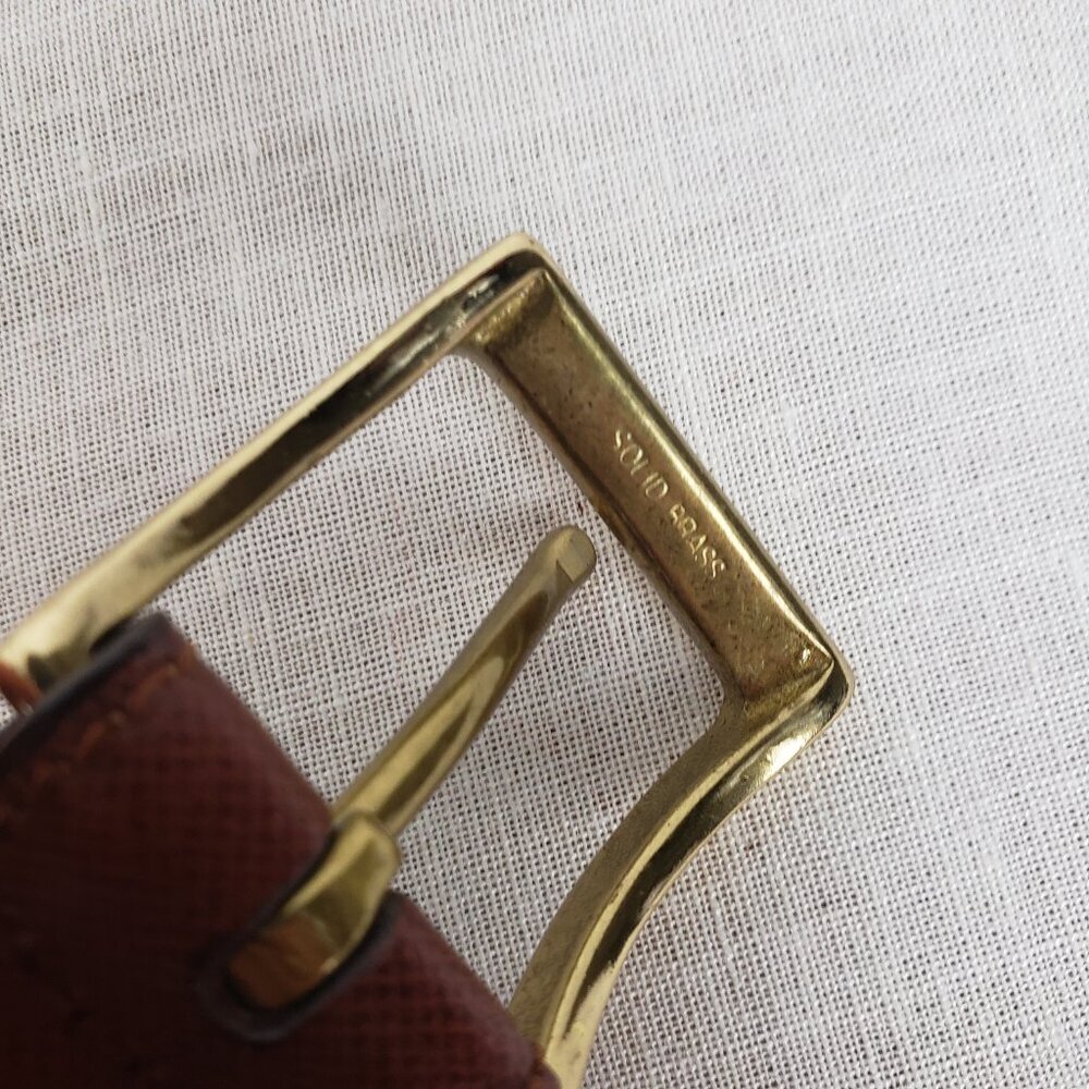 Arden Leather Co Brown Full Grain Cowhide Belt Gold Tone Brass Buckle Mens 50 - Picture 8 of 9